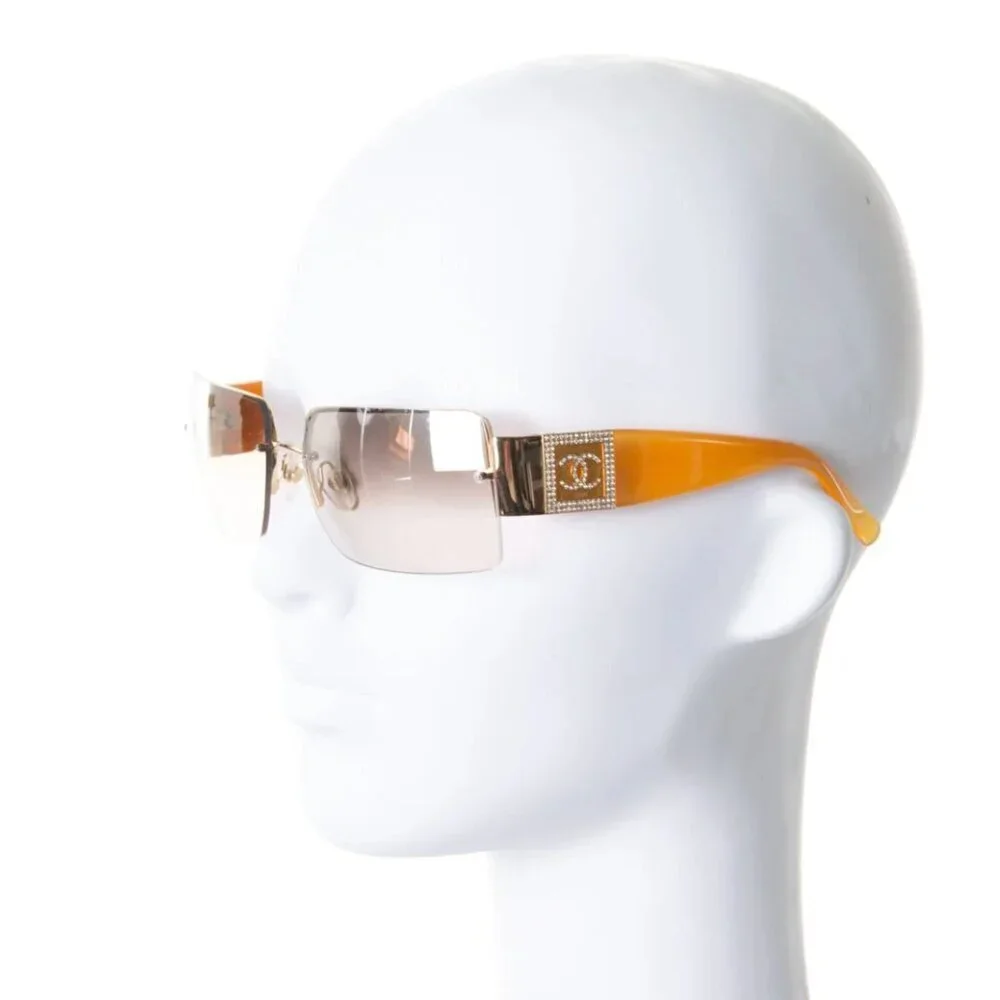 Chanel Crystal Coco CC Logo Sunglasses Vintage Amber Orange Gold Y2K 4095-B Case